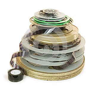 Pile of Several Types of Movie Film Reels