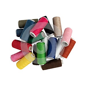 pile of sewing colored threads isolated on white