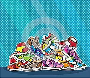 Pile of shoes vector pop art