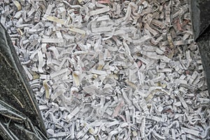 Pile of shredded confidential paper doucments to keep privacy