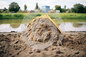 pile of silty soil near a river or lake showing its smooth texture