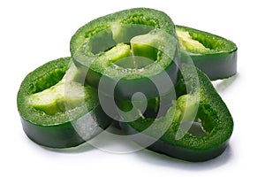 Pile of sliced green Jalapeno, paths