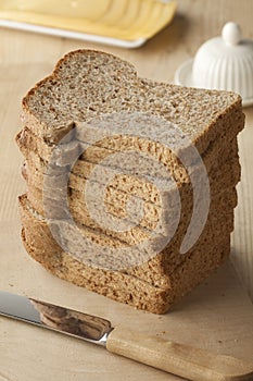 Pile of slices brown bread