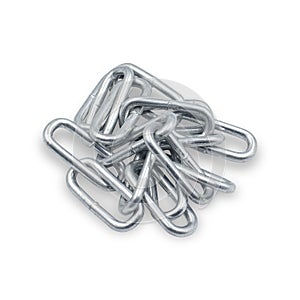 A pile of slightly rusted metal chains on a white background, Clipping path Included.