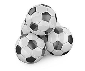 Pile of soccer balls isolated on white background