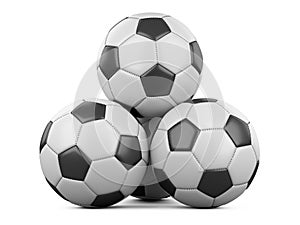 Pile of soccer balls isolated on white background