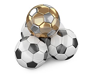 Pile of soccer balls, one golden ball on top - lieadership concept