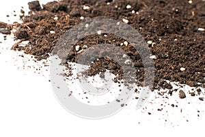 Pile of Soil with Mineral Fertilizers Isolated on White Background