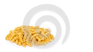 pile of spiral pasta isolated on white background. copy space, template