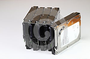 pile or stack of HDD, SSHD Hybrid hard disk drives 3.5\