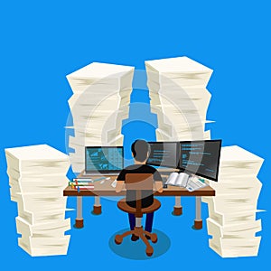 pile stack of papers, business environment, vector illustration