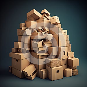 Pile of stacked boxes. Online delivery and shopping concept.