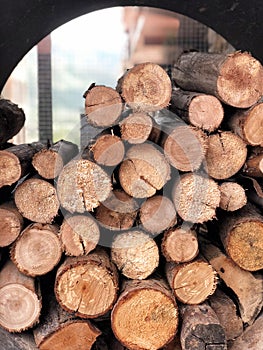 Pile of stacked firewood, prepared for cooking pizza in the Restaurant