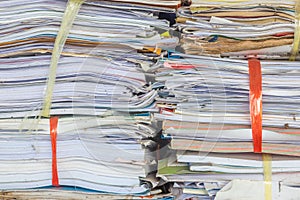 Pile or stacks of old papers for recycling