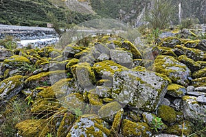 Pile of stone with lichen at glacier