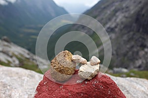 The pile of stones is a sign of conquest the mountain.