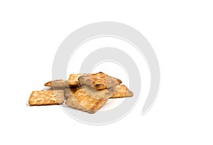 Pile sugar biscuit or crackers on white background