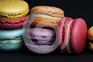 Pile of sweet and colourful french macaroons