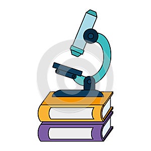 pile text books with microscope
