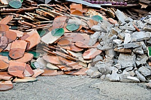 Pile of tile at construction site