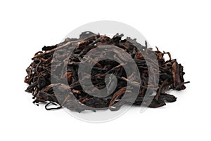 Pile of Traditional Chinese pu-erh tea leaves isolated on white