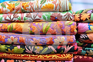 Pile of traditional colorful Arabic scarves