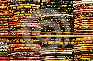 Pile of traditional colorful Arabic scarves