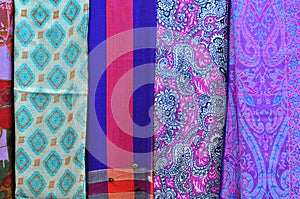 Pile of traditional colorful Arabic scarves