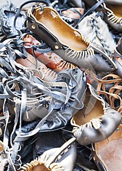 Pile of traditional Romanian sandals