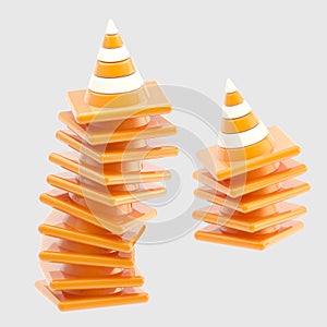 Pile of traffic safety orange road cones isolated