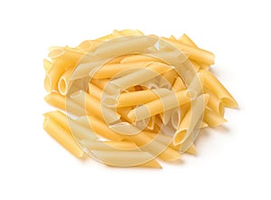 Pile of uncooked penne pasta