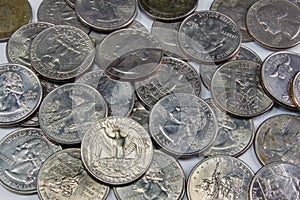 Pile of United States Silver quarters