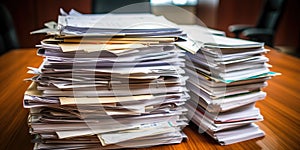 Pile of unresolved legal case documents, representing the problem of backlog and delay within the judicial system