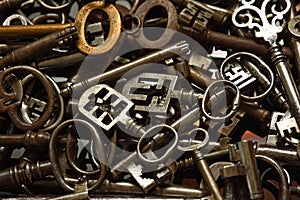 A Pile of unusual Antique Keys background