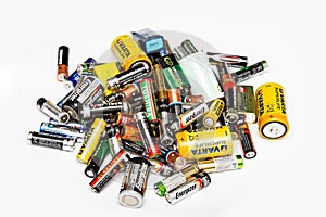 Pile of used batteries