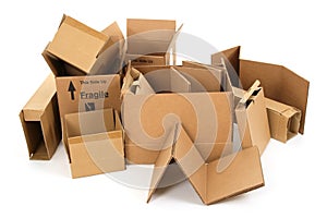 Pile of used cardboard boxes