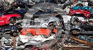 Pile of used cars, car scrap yard