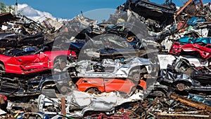 Pile of used cars, car scrap yard