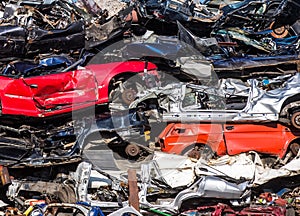 Pile of used cars, car scrap yard