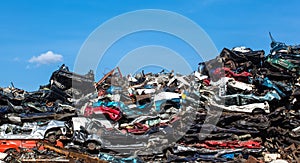 Pile of used cars, car scrap yard