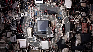 Pile of used electronic waste and garbage for recycling. Concept reuse and recycle