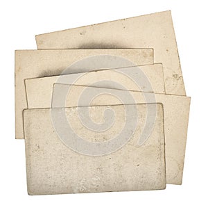 Pile used paper cards isolated white background