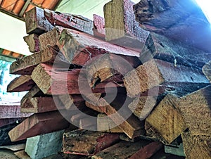 pile of used wood in a warehouse