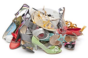 Pile of various female shoes