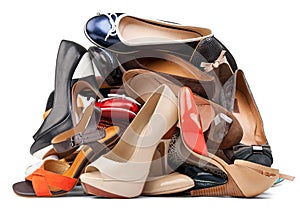 Pile of various female shoes, with clipping path