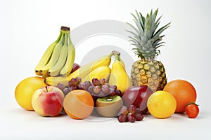 A Pile of Fruit Including Bananas, Apples, and Oranges