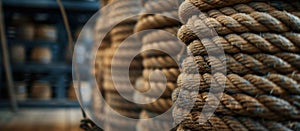 Pile of Various Ropes Close-up