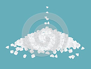 Pile of vector sea salt isolated on blue background.