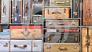 Pile of vintage suitcases.