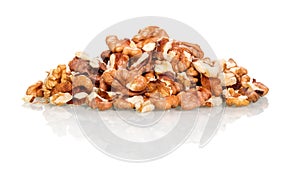 Pile of walnuts isolated on white background.